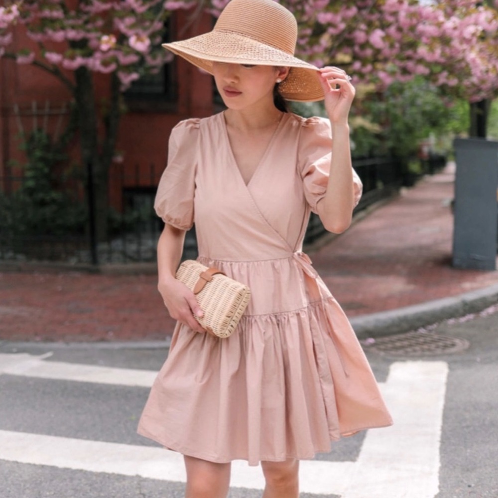 J. Crew Puff-sleeve Cotton Poplin Wrap Dress in Pink, Size Small